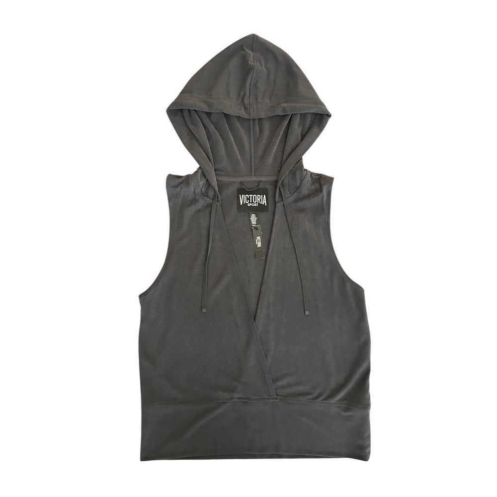 Victoria Sport Womens Sleeveless Hoodie Gray Surplice Wrap Front XS NWT (1256)